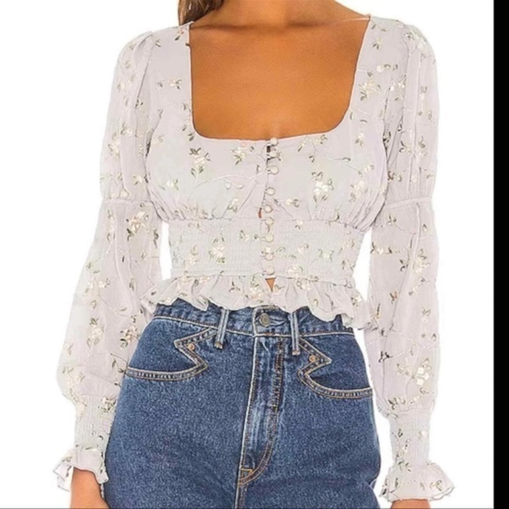 Majorelle embroidered EMERSON TOP in WHITE FIELD